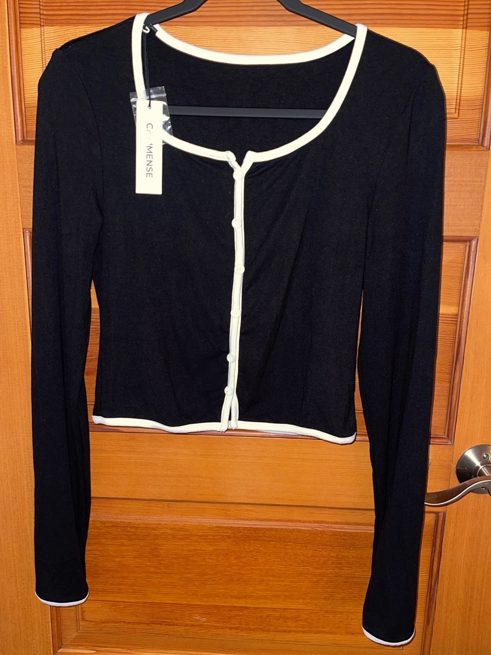 Commense Black Button-Front Cardigan with White Trim - NWT - Large